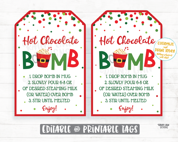 Christmas Hot Cocoa Bomb Tag, Editable Cocoa Bomb Tags, Peppermint Hot Chocolate Bomb Tags, You're the Bomb, Holiday Gift Tags Christmas Tag