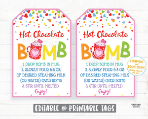 Valentine's Day Hot Cocoa Bomb Tag Editable Cocoa Bomb Tags Valentine Hot Chocolate Bomb Tags You're the Bomb Classroom Valentines Preschool