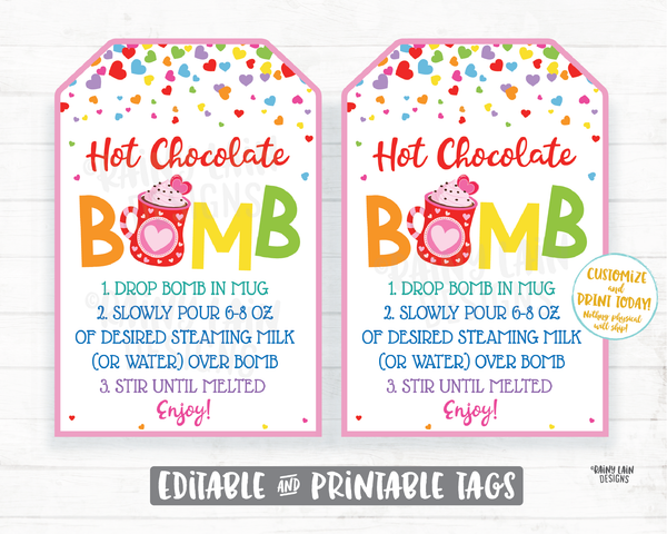 Valentine's Day Hot Cocoa Bomb Tag Editable Cocoa Bomb Tags Valentine Hot Chocolate Bomb Tags You're the Bomb Classroom Valentines Preschool