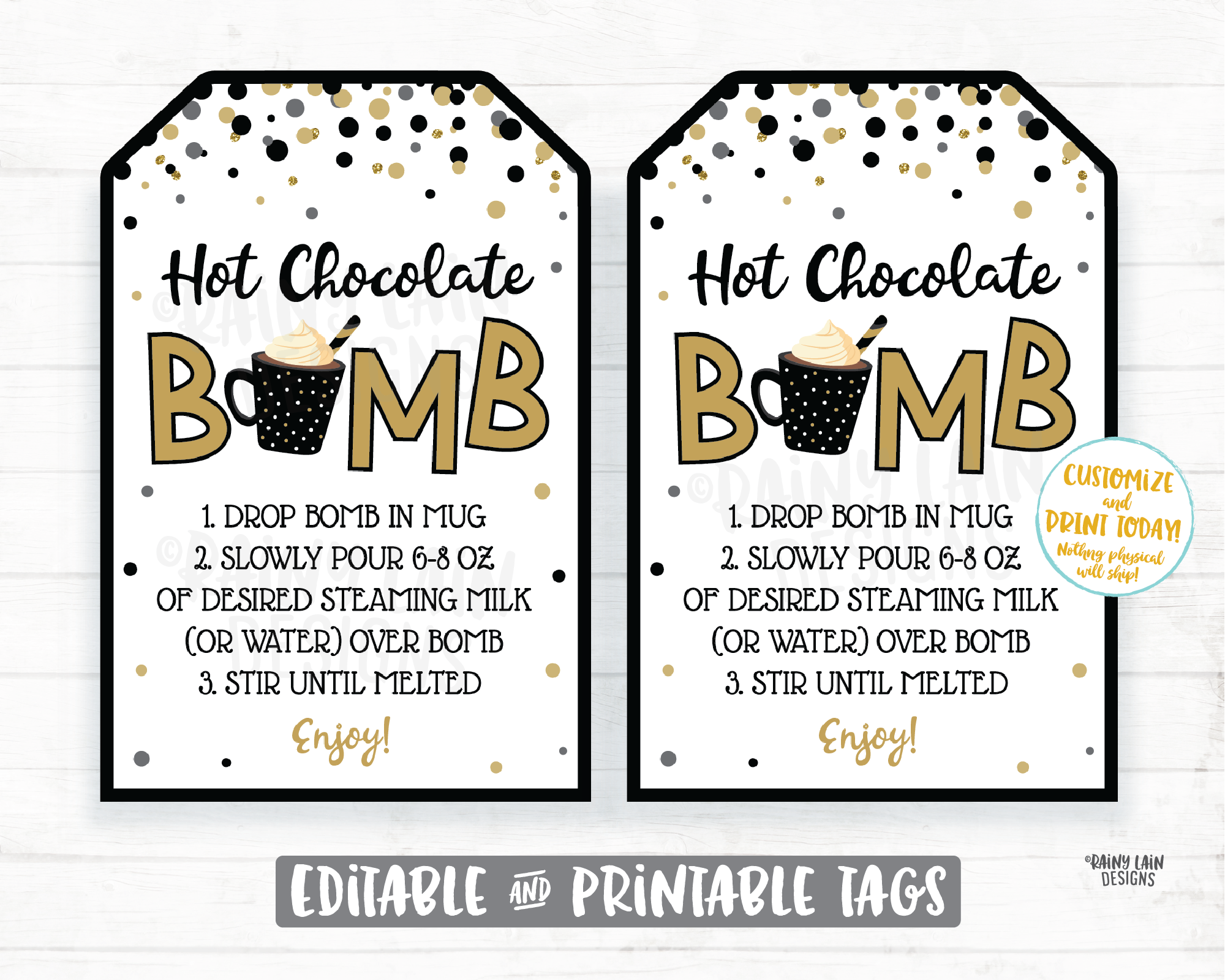 New Year's Eve Hot Cocoa Bomb Tag New Years Hot Chocolate Bomb Tags Editable Cocoa Bomb Tag You're the Bomb New Year Gift Tag Black and Gold