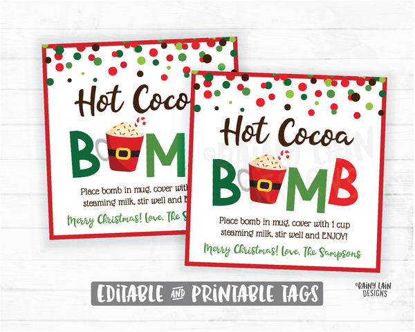 Editable Cocoa Bomb Tags Christmas Hot Cocoa Bomb Tag Peppermint Hot Chocolate Bomb Tags Homemade Cocoa Bomb Holiday Gift Tags Christmas Tag