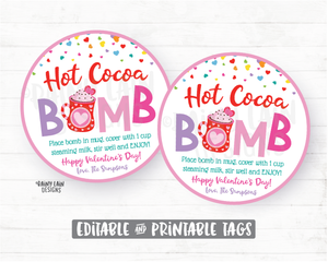 Hot Cocoa Bomb Valentine Tag Valentine's Day Hot Chocolate Bomb Tags You're the Bomb Preschool Printable Valentines Classroom Editable