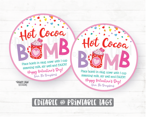 Hot Cocoa Bomb Valentine Tag Valentine's Day Hot Chocolate Bomb Tags You're the Bomb Preschool Printable Valentines Classroom Editable