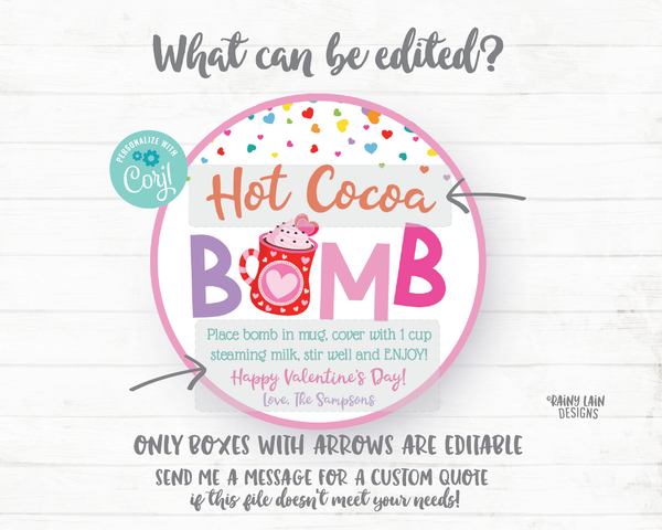 Hot Cocoa Bomb Valentine Tag Valentine's Day Hot Chocolate Bomb Tags You're the Bomb Preschool Printable Valentines Classroom Editable
