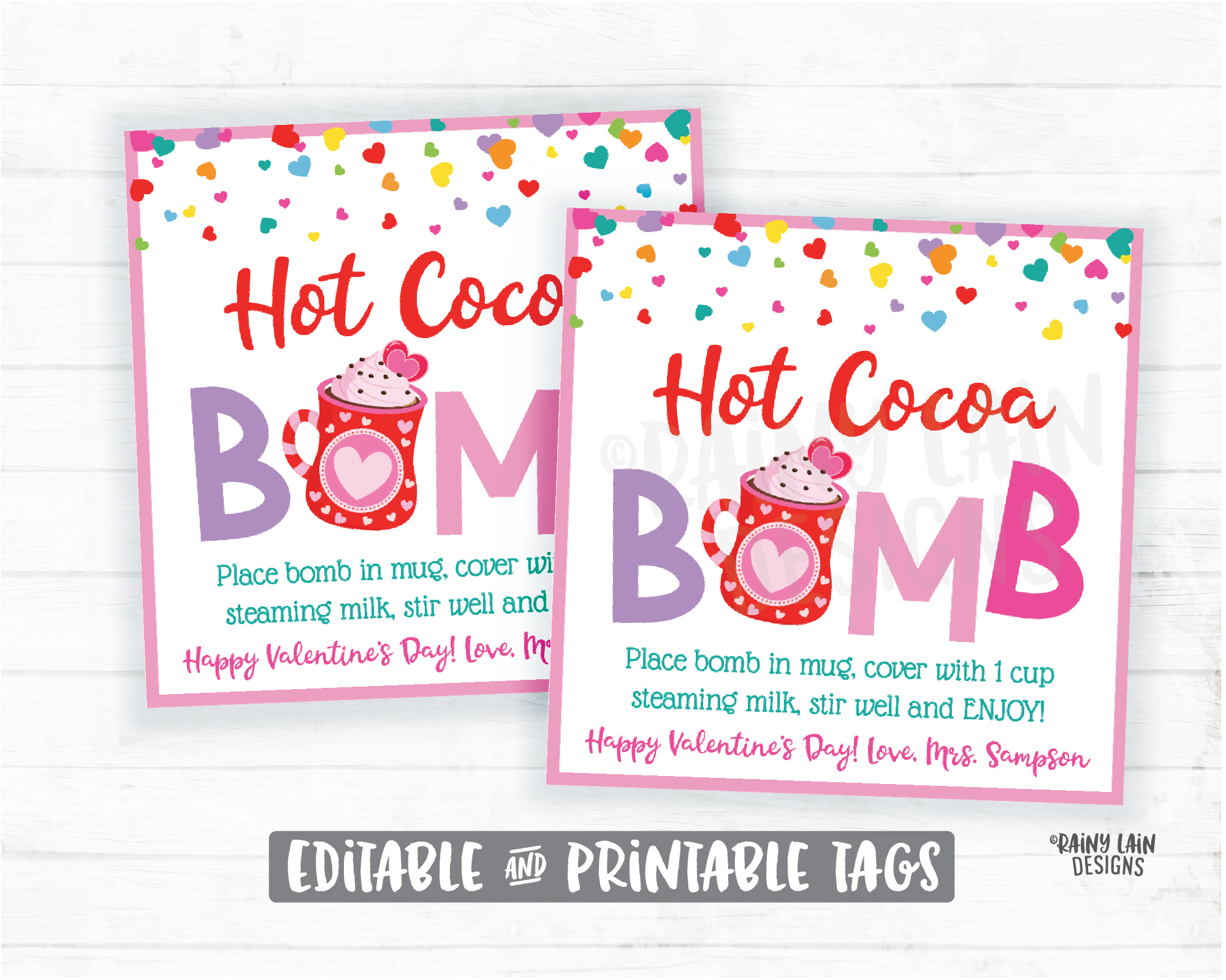 Valentine's Day Hot Chocolate Bomb Tags Hot Cocoa Bomb Valentine Tag You're the Bomb Preschool Printable Valentines Classroom Editable