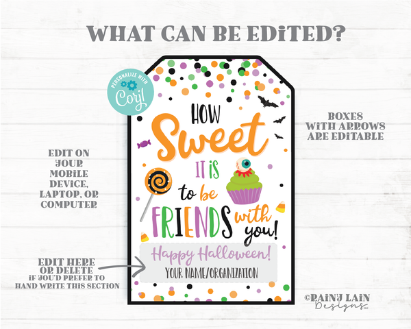 How sweet it is to be friends with you tag Halloween Friend Co-Worker Sweets Treats Classroom Preschool Classmate Gift Tags Printable