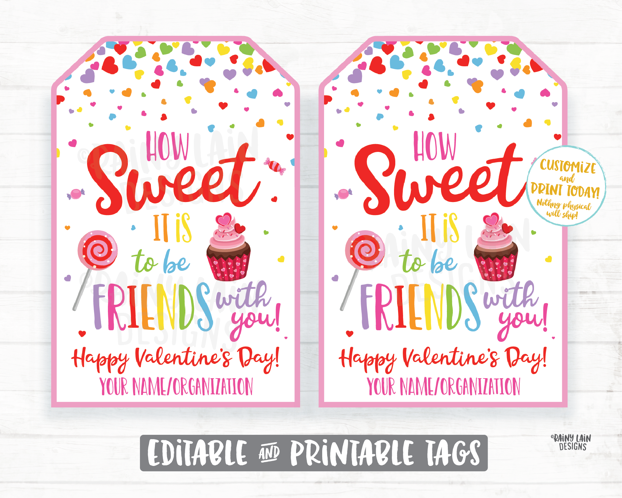 How sweet it is to be friends with you Valentine Treat Sucker Lollipop Candy Donut Cupcake Printable Kids Valentine Tag Preschool Classroom