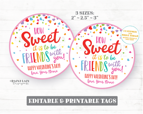 How sweet it is to be friends with you Valentine Treat Tag Lollipop Candy Sucker Donut Cupcake Printable Kids Valentine Preschool Classroom