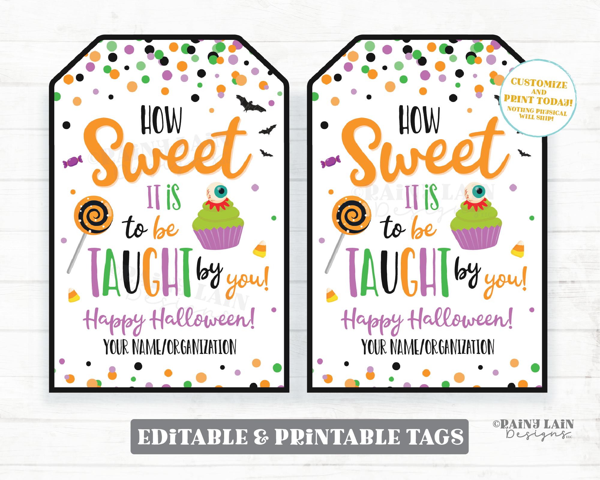 Teacher Halloween Gift Tag How sweet it is to be taught by you tag Tea – Rainy Lain Designs LLC for Free Halloween Gift Tags Printable