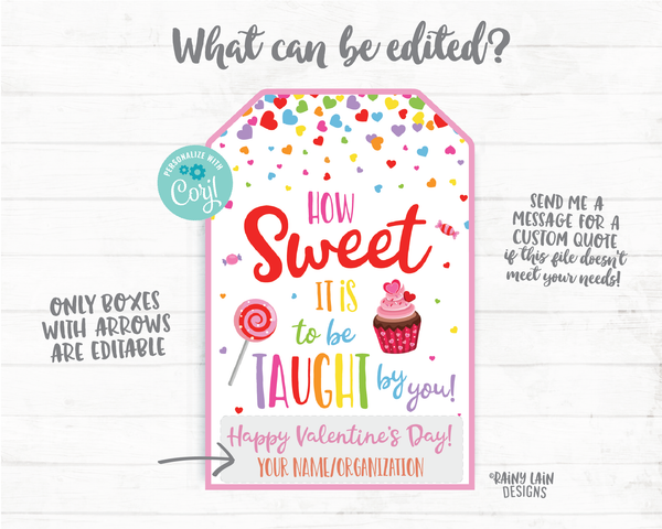 Teacher Valentine's Day Gift Tag How sweet it is to be taught by you tag Teacher Appreciation Valentine School Staff Thank you tag Printable