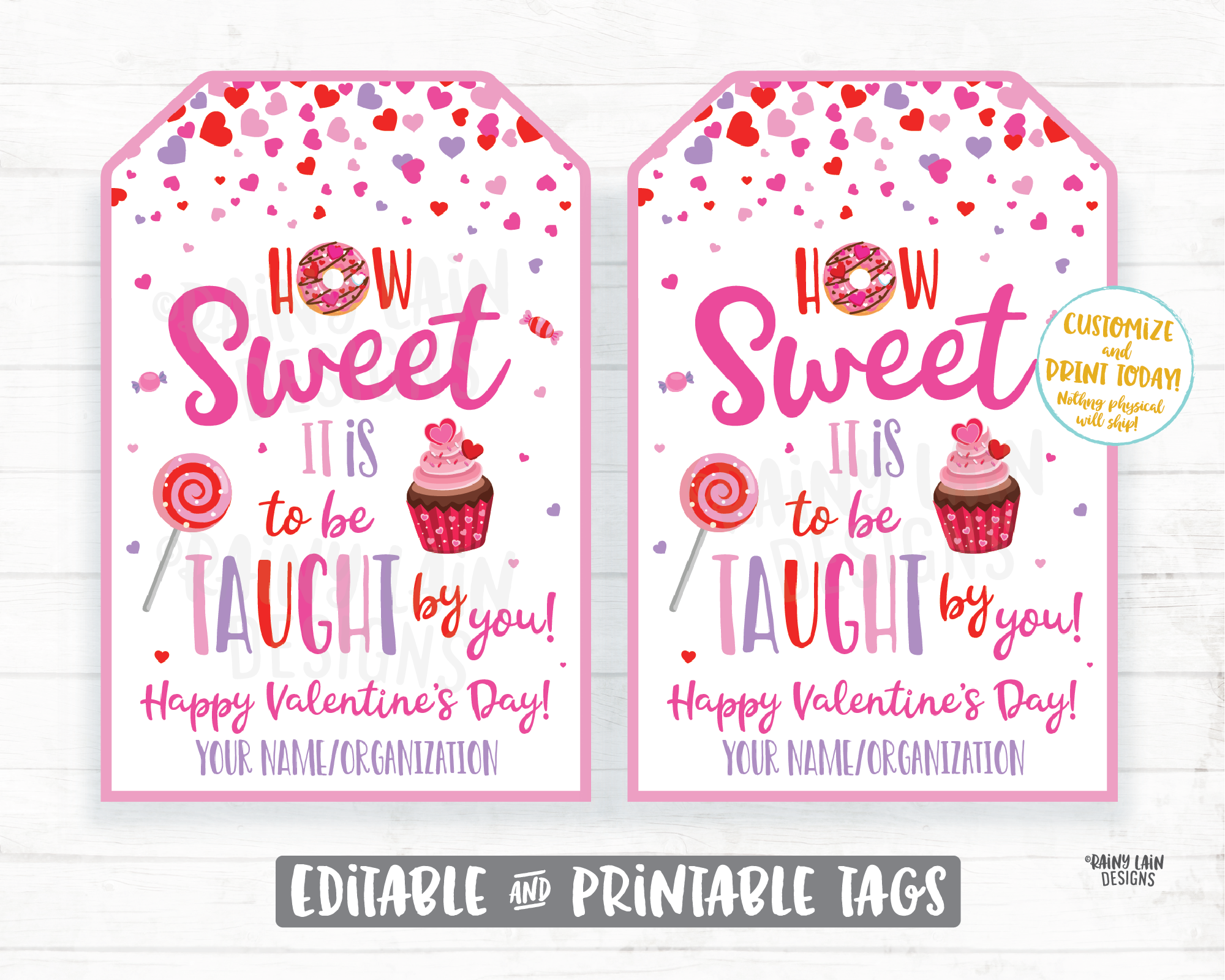 How sweet it is to be taught by you tag Valentine's Day Gift Tag Teacher Appreciation Teacher Valentine School Staff Thank you tag Printable