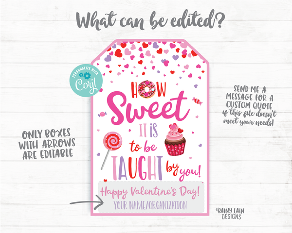 How sweet it is to be taught by you tag Valentine's Day Gift Tag Teacher Appreciation Teacher Valentine School Staff Thank you tag Printable