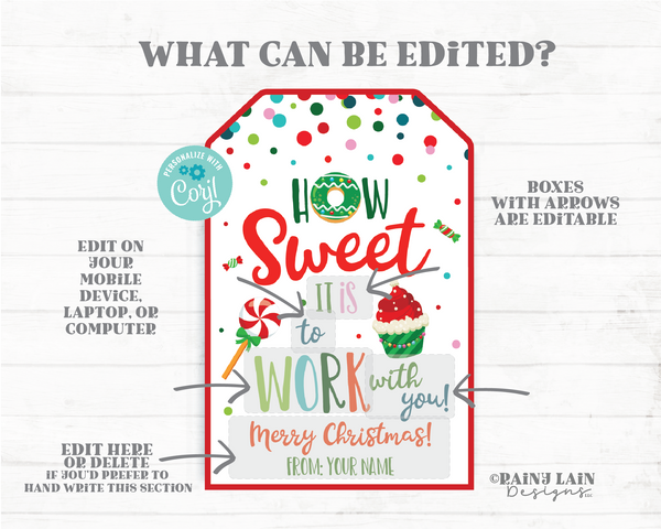 How Sweet it is to Work with you Christmas Gift Tag Staff Appreciation Co-Worker Company Holiday Sweets Tag Employee Teacher Principal