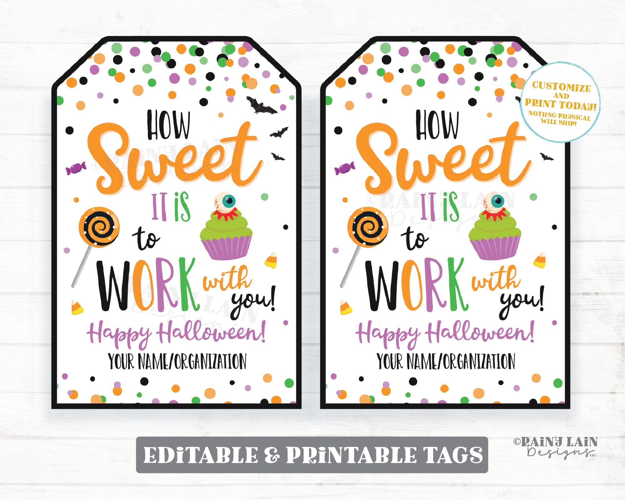 How Sweet it is to Work with you Halloween Gift Tag Staff Appreciation Co-Worker Employee Teacher Principal Printable Editable Halloween Tag