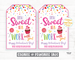 Valentine's Day Gift Tag How Sweet it is to Work with you Staff Appreciation Co-Worker Company Frontline Worker Employee Teacher Principal