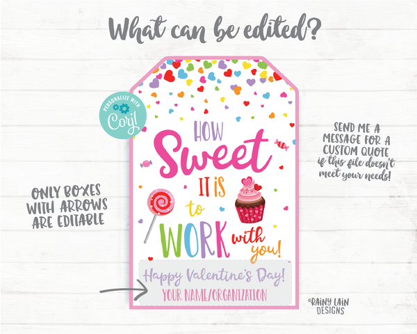 Valentine's Day Gift Tag How Sweet it is to Work with you Staff Appreciation Co-Worker Company Frontline Worker Employee Teacher Principal