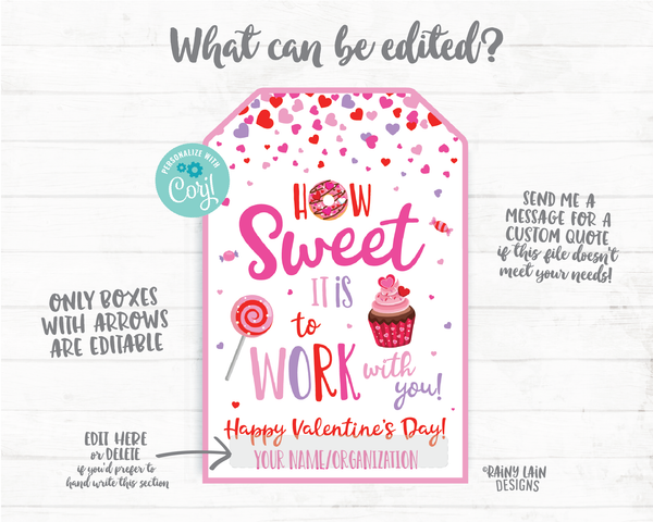 How Sweet it is to Work with you Valentine's Day Gift Tag Staff Appreciation Co-Worker Company Frontline Worker Employee Teacher Principal