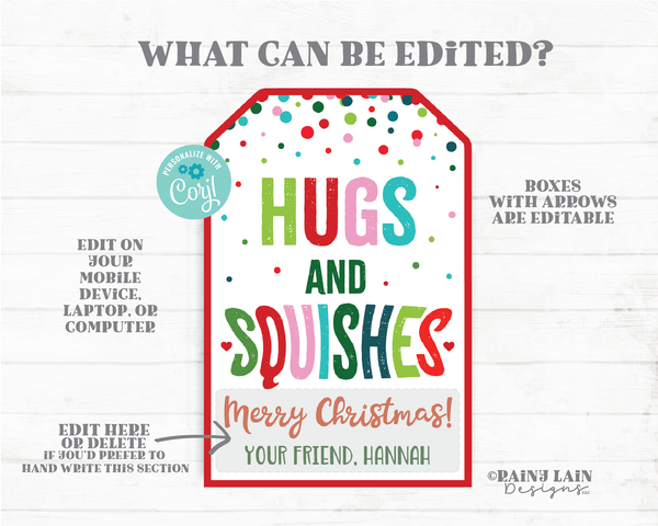 Hugs and Squishes Christmas Squishy Toy, Squishies Christmas Gift, Squishee, Holiday Printable Kids Christmas Tags, Squishies Editable Tag