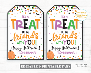 It's a Treat to be friends with you tag Halloween Friend Co-Worker Sweets Treats Classroom Preschool Classmate Gift Tags Printable