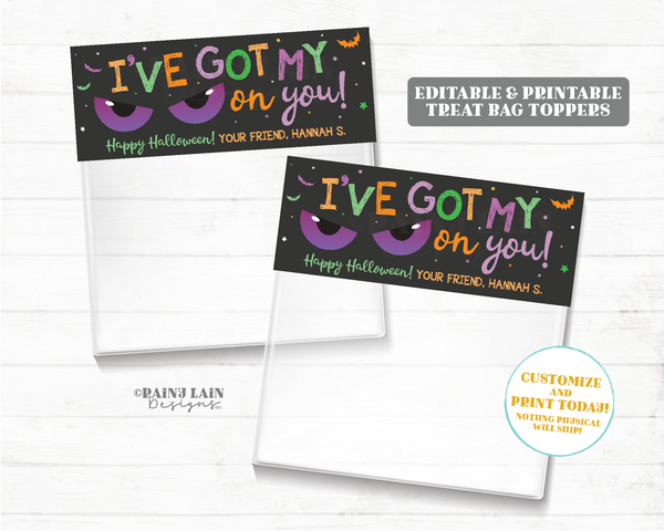 I've got my eye on you Halloween zip sandwich bag topper Tag Favor Fold over Teacher School Classroom Student Preschool Friend Classmate PTO