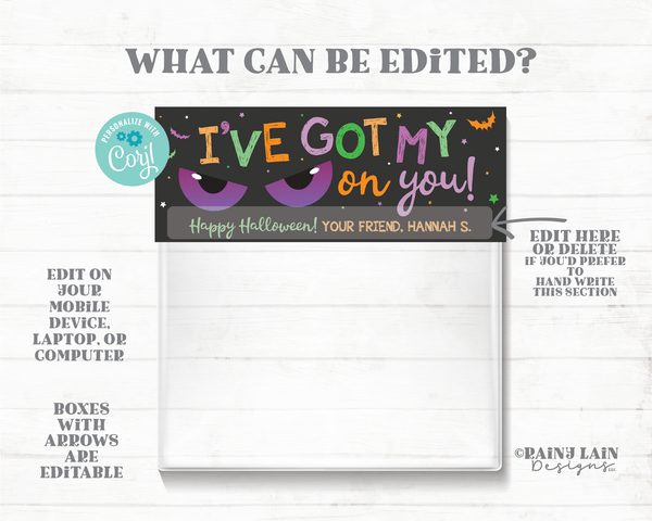 I've got my eye on you Halloween zip sandwich bag topper Tag Favor Fold over Teacher School Classroom Student Preschool Friend Classmate PTO