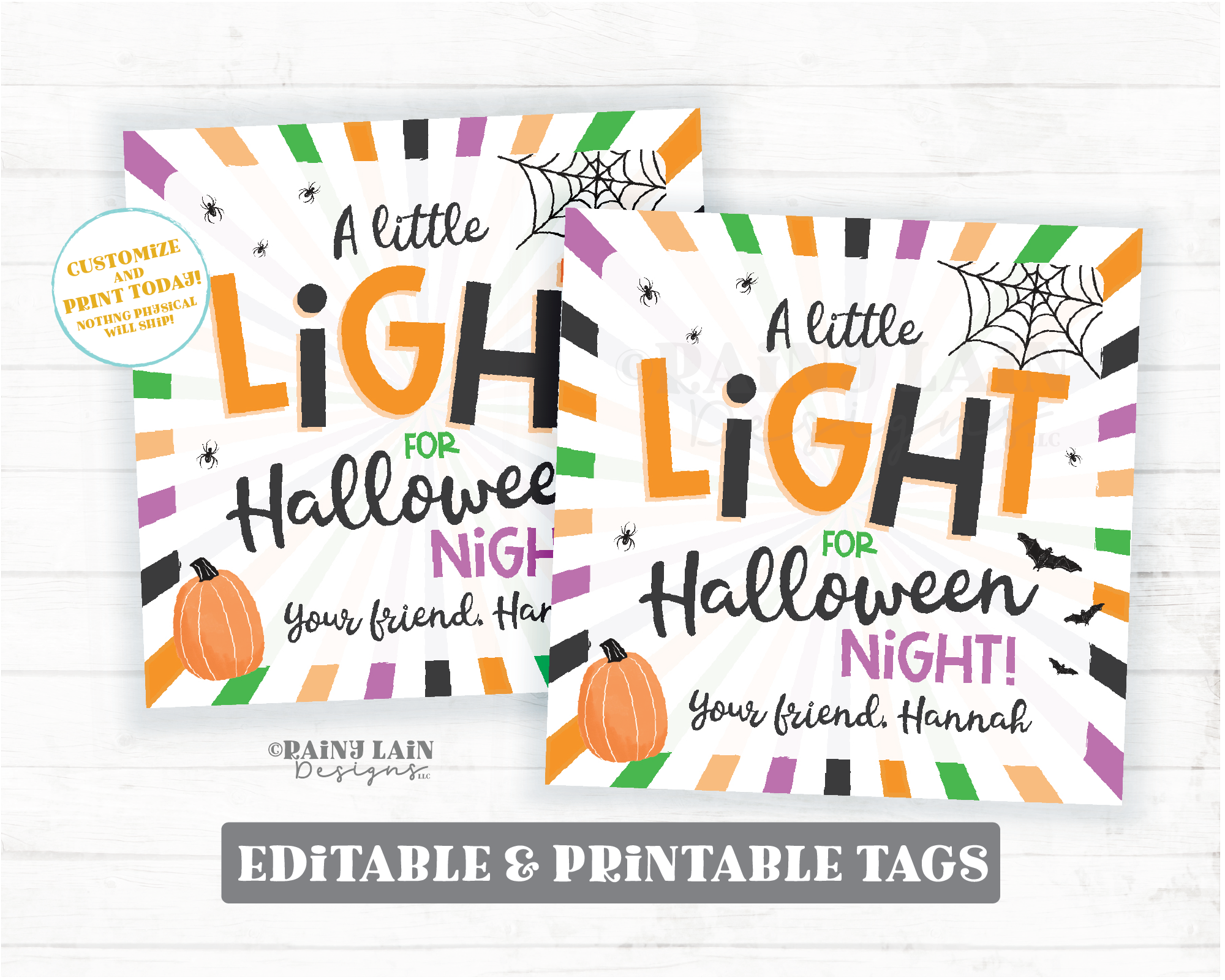 A little Light for Halloween Night Glow Stick Party Favor Tags Halloween Trick or Treat Tags Favor Glow From Teacher Student Classroom PTO