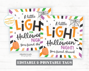 A little Light for Halloween Night Glow Stick Party Favor Tags Halloween Trick or Treat Tags Favor Glow From Teacher Student Classroom PTO