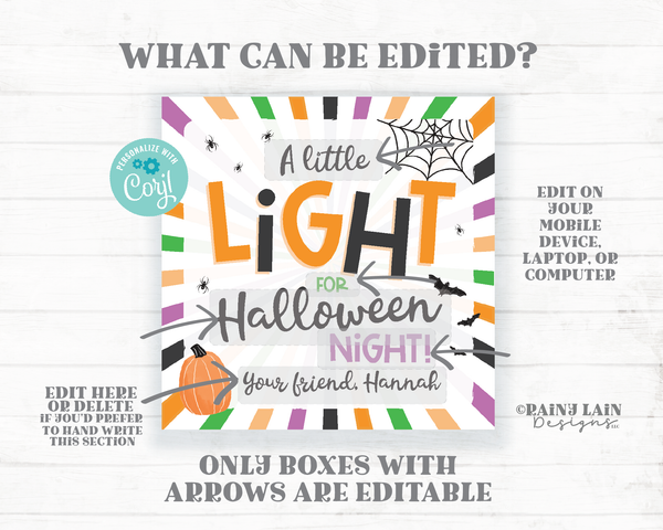 A little Light for Halloween Night Glow Stick Party Favor Tags Halloween Trick or Treat Tags Favor Glow From Teacher Student Classroom PTO