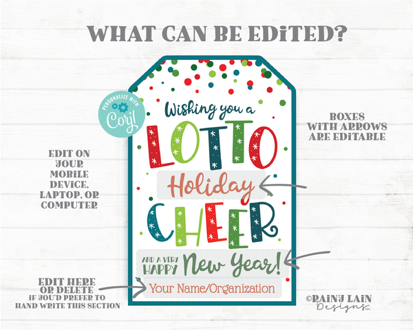 Wishing you a Lotto Cheer and a Happy New Year Holiday Lotto Tags Lottery Christmas Gift Tag Staff Appreciation Friend Co-Worker Teacher