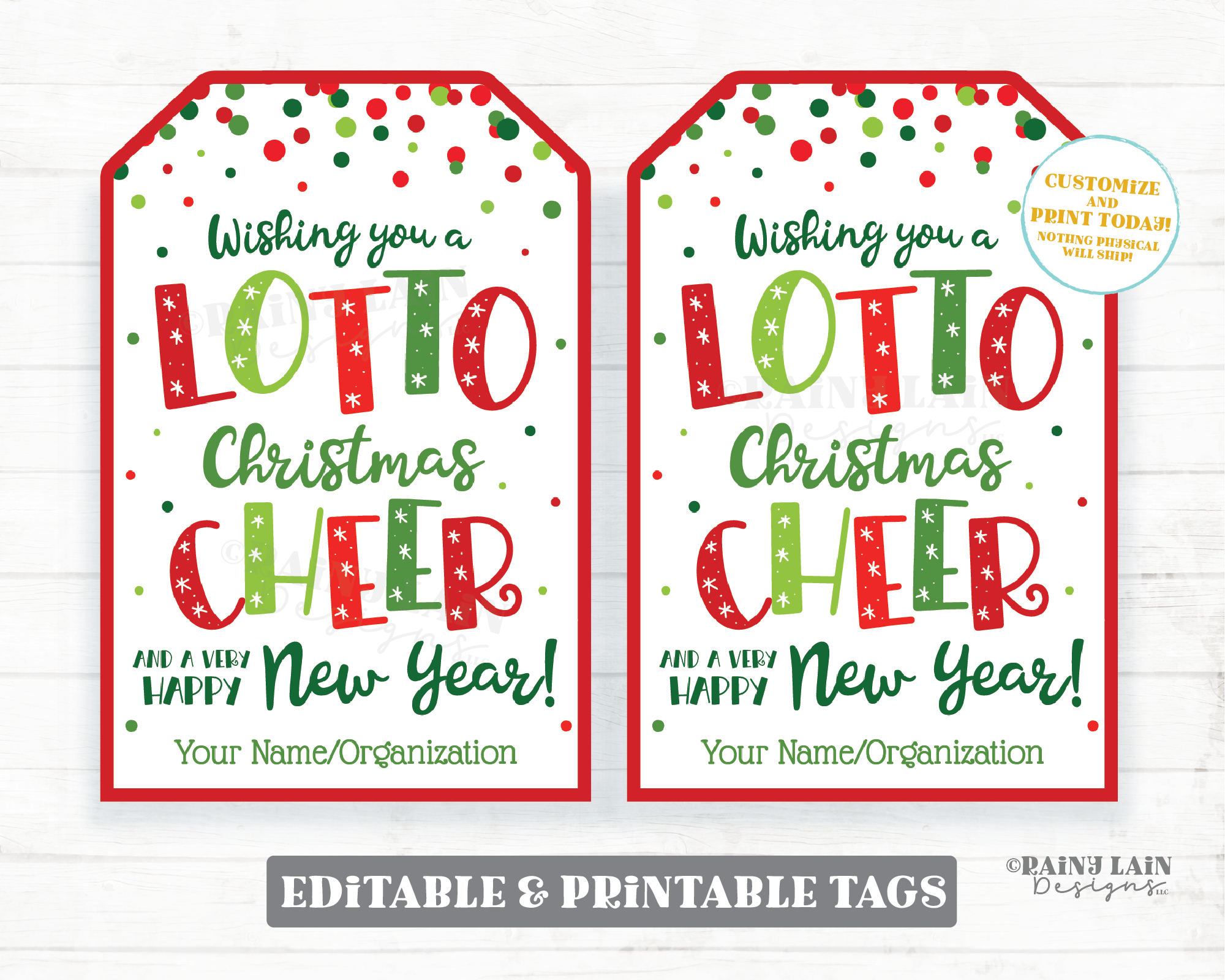 Christmas Lotto Tags Wishing you a Lotto Cheer and a Happy New Year Lo – Rainy Lain Designs LLC for Free Printable Lottery Ticket Gift Tag
