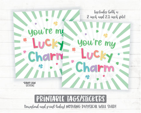 St Patrick's Day You're My Lucky Charm Tag Square Cookie Tag Rainbow Shamrocks Printable Cookie Card Instant Download Bakery Tag 2 inch - St Patrick's Day Cookie Packaging