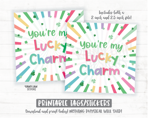You're My Lucky Charm Tag Square Cookie Tag St Patrick's Day Tag Rainbow Shamrocks Printable Cookie Card Instant Download Bakery Tag - St Patrick's Day Cookie Packaging