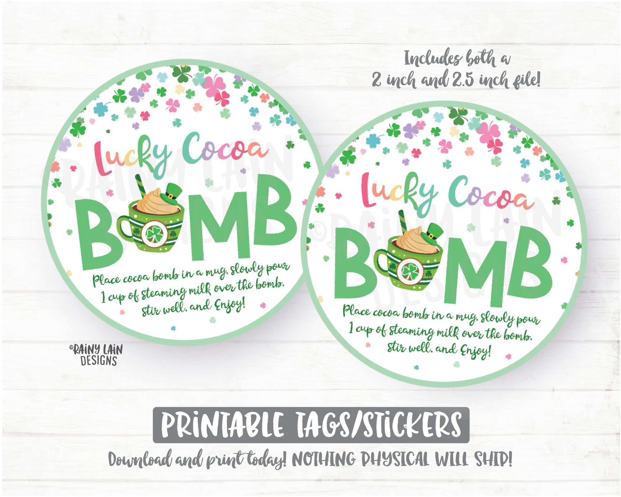Rainbow Cocoa Bomb St Patrick's Day Cocoa Bomb Tag Lucky Cocoa Bomb Hot Chocolate Bomb Magically St Pattys Delicious Label Cookie Tag Bakery