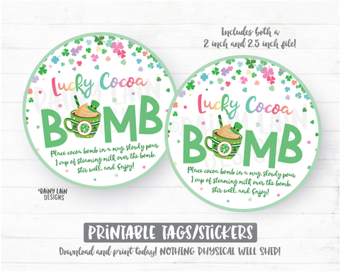 Rainbow Cocoa Bomb St Patrick's Day Cocoa Bomb Tag Lucky Cocoa Bomb Hot Chocolate Bomb Magically St Pattys Delicious Label Cookie Tag Bakery