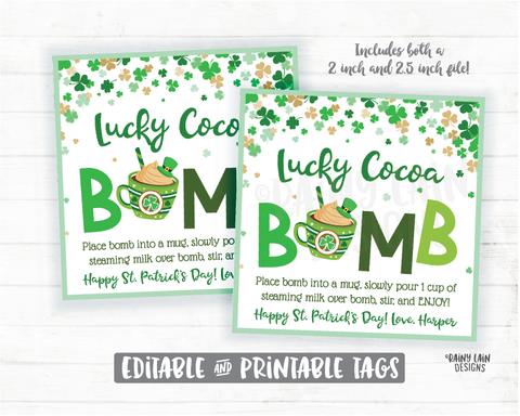 Lucky Cocoa Bomb Tags, St Patrick's Day Hot Chocolate Bomb Tags, Green Hot Cocoa Bomb Tags, Magically St Patty's Delicious Labels Cookie Tag