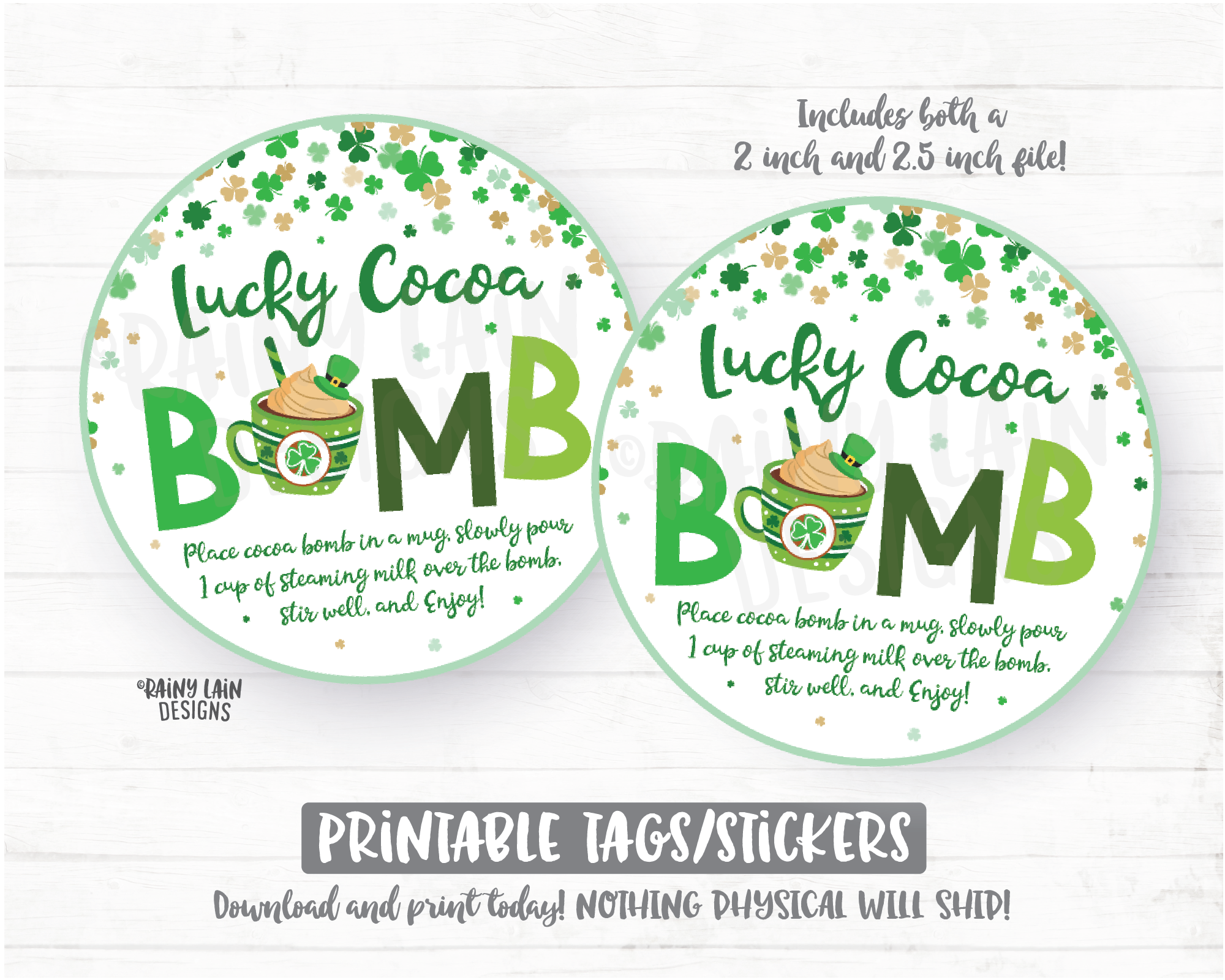 Copy of Happy St Patrick's Day Tag, Shamrocks Printable Cookie Tag, Round Tag, 2 inch circle tag, Cookie Card Lucky Charm Instant Download Bakery