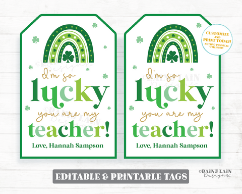 Lucky You Are my Teacher Tag Thank You St Patrick's Day Shamrock Gift St Patty's Appreciation Co-Worker Staff Employee School PTO Classroom