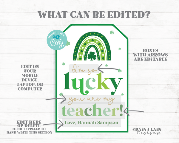 Lucky You Are my Teacher Tag Thank You St Patrick's Day Shamrock Gift St Patty's Appreciation Co-Worker Staff Employee School PTO Classroom