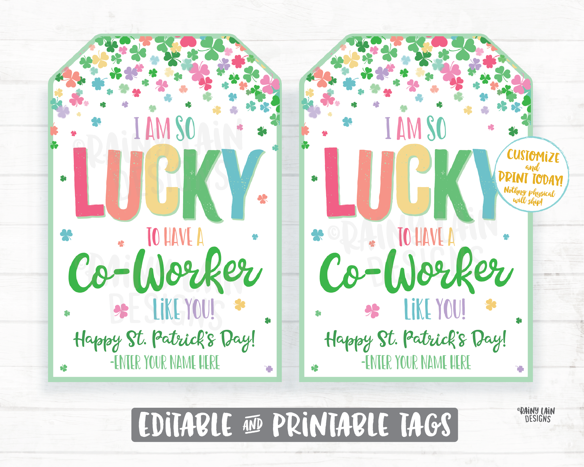Lucky to have a Co-worker like you St Patrick's Day Gift Tag Shamrocks Staff Appreciation Co-Worker Frontline Employee Teacher Thank you