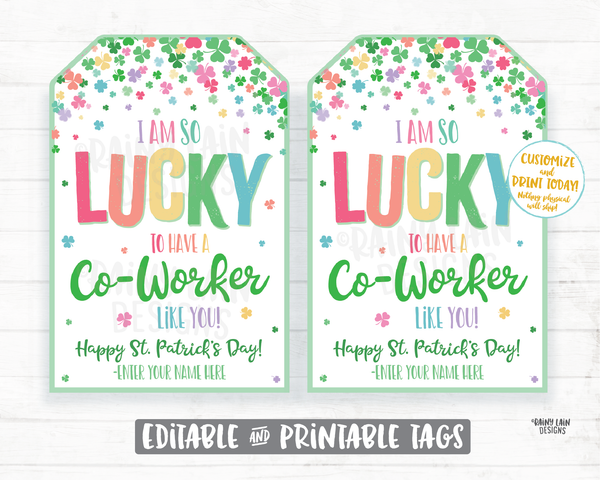 Lucky to have a Co-worker like you St Patrick's Day Gift Tag Shamrocks Staff Appreciation Co-Worker Frontline Employee Teacher Thank you