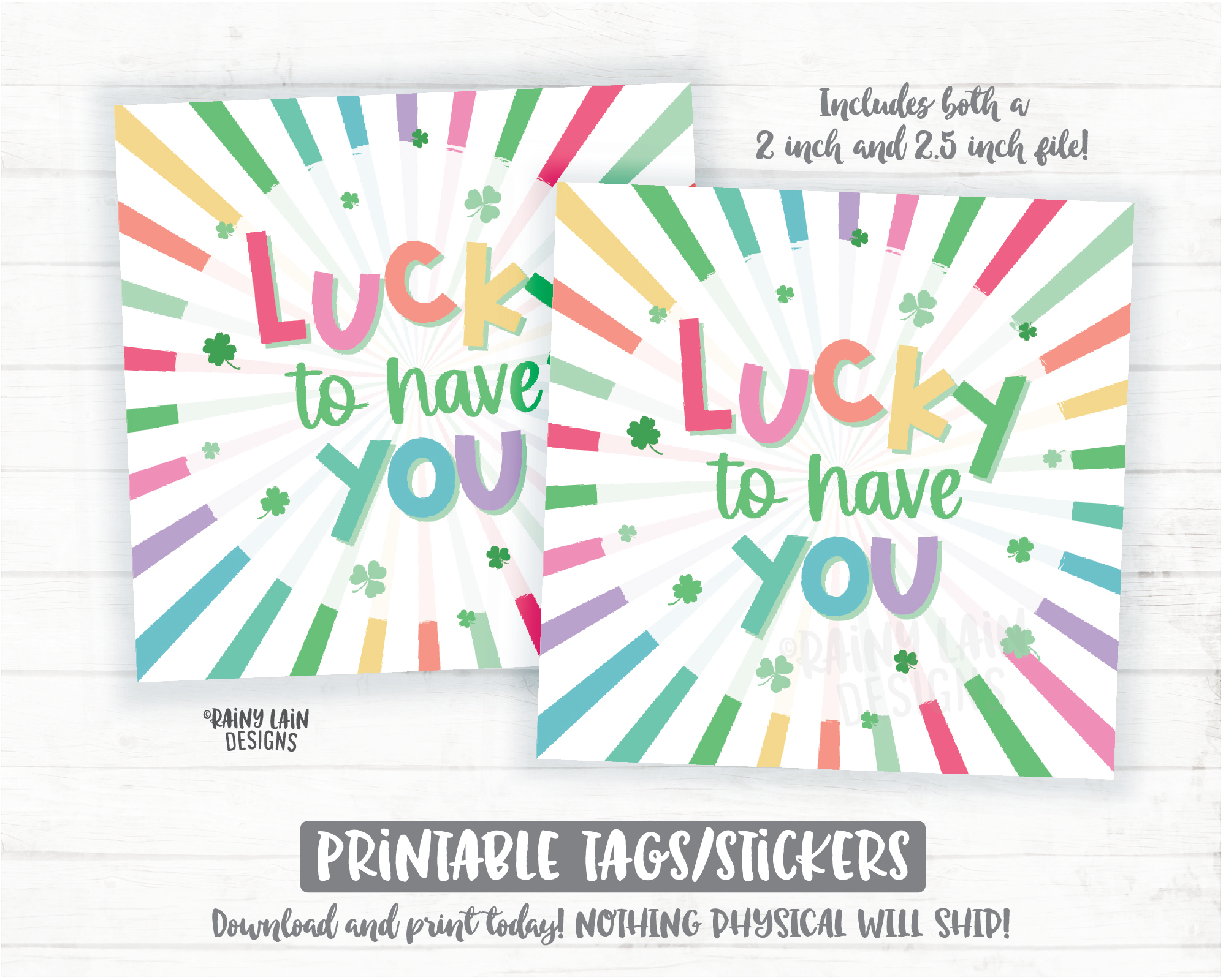 Lucky To Have You Patrick's Day Tag Thank You Tag Co-Worker Friend Nanny Essential Worker Square Cookie Rainbow Shamrocks Printable Bakery - St Patrick's Day Cookie Packaging