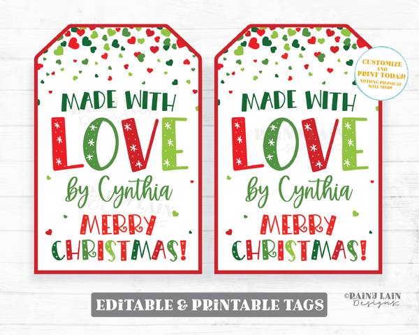 Made with Love Tags, Christmas Gift Tags, Homemade Gift, Baked Gift, Cookies, Child Gift, Baked, Handmade, Merry Christmas Holiday Gift Tags