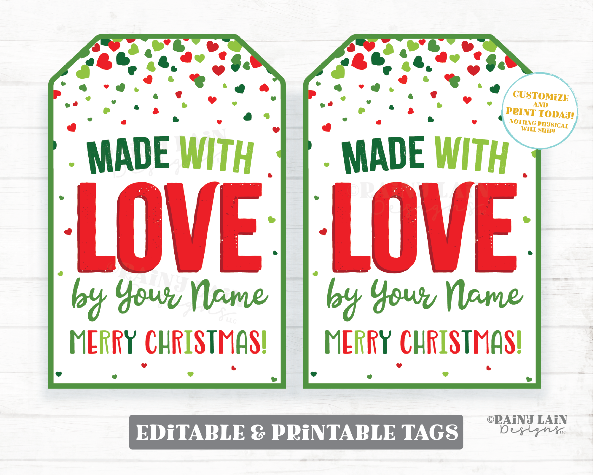 Made with Love Editable Tags, Homemade Gift Tags, Handmade Gift Tags, Made with Love Christmas Gift Tag, Merry Christmas Printable Tag