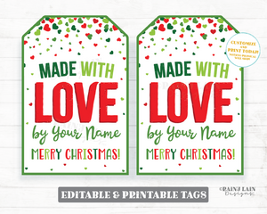 Made with Love Editable Tags, Homemade Gift Tags, Handmade Gift Tags, Made with Love Christmas Gift Tag, Merry Christmas Printable Tag