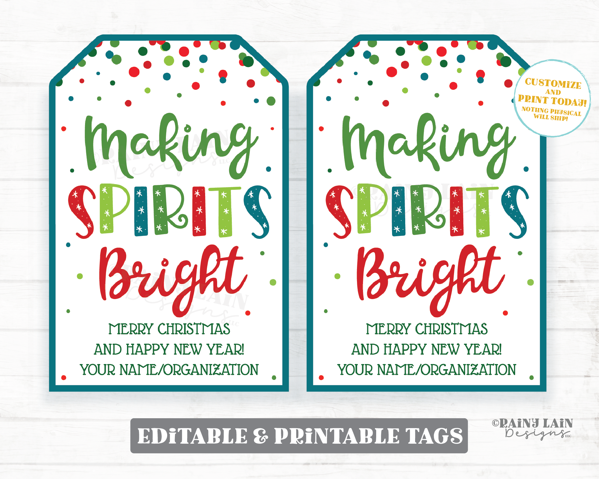 Making Spirits Bright Tag Holiday Gift Tag Christmas Co-worker Thank you  Employee Appreciation Cocktail Mix Wine Beer Liquor Drink Spirits