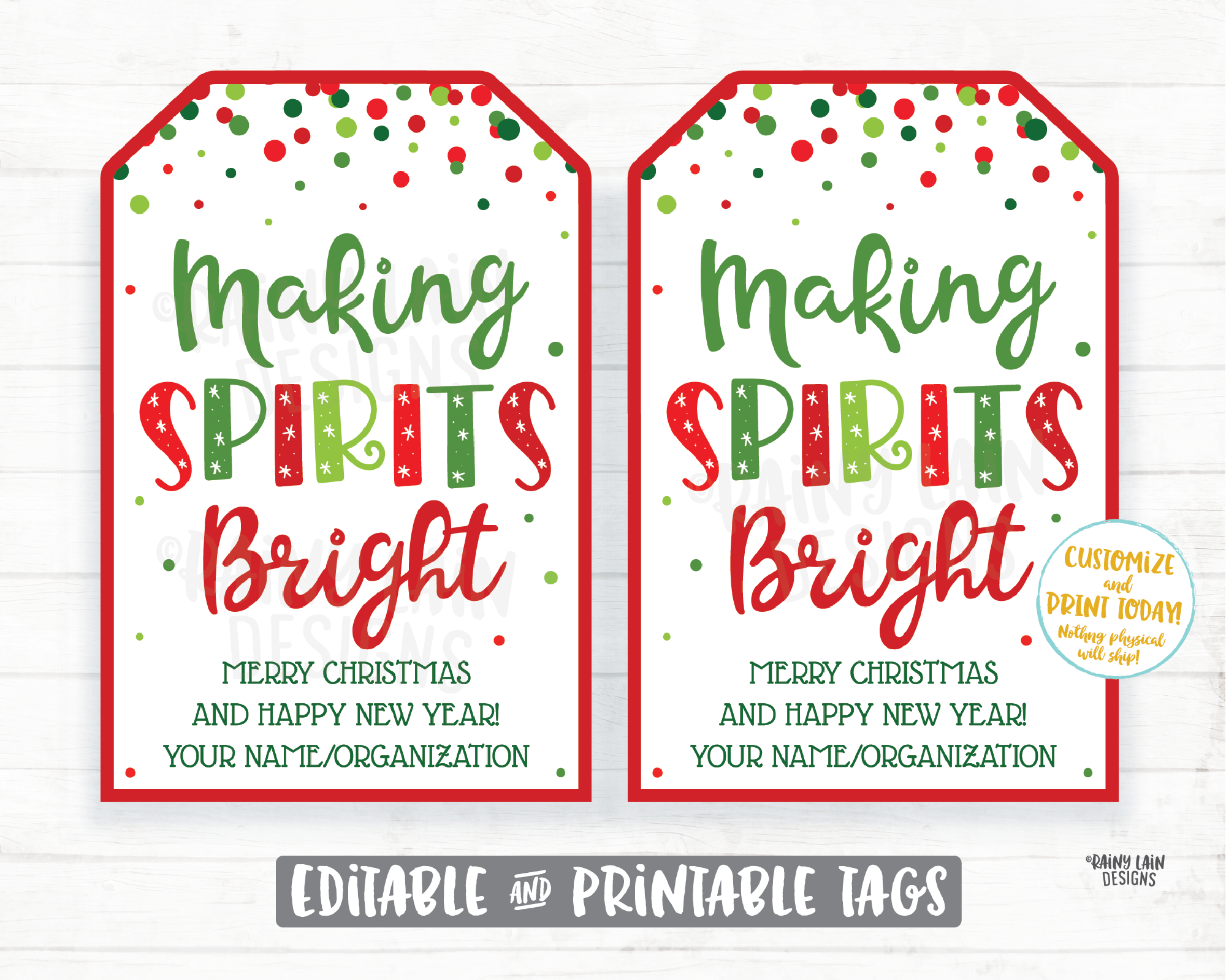 Making Spirits Bright Tag Christmas Gift Tag Holiday Employee Co-worker Thank you Appreciation Cocktail Mix Wine Beer Liquor Drink Spirits