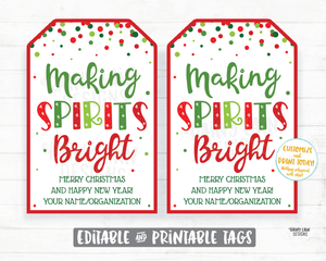Making Spirits Bright Tag Christmas Gift Tag Holiday Employee Co-worker Thank you Appreciation Cocktail Mix Wine Beer Liquor Drink Spirits