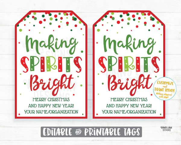 Making Spirits Bright Tag Christmas Gift Tag Holiday Employee Co-worker Thank you Appreciation Cocktail Mix Wine Beer Liquor Drink Spirits