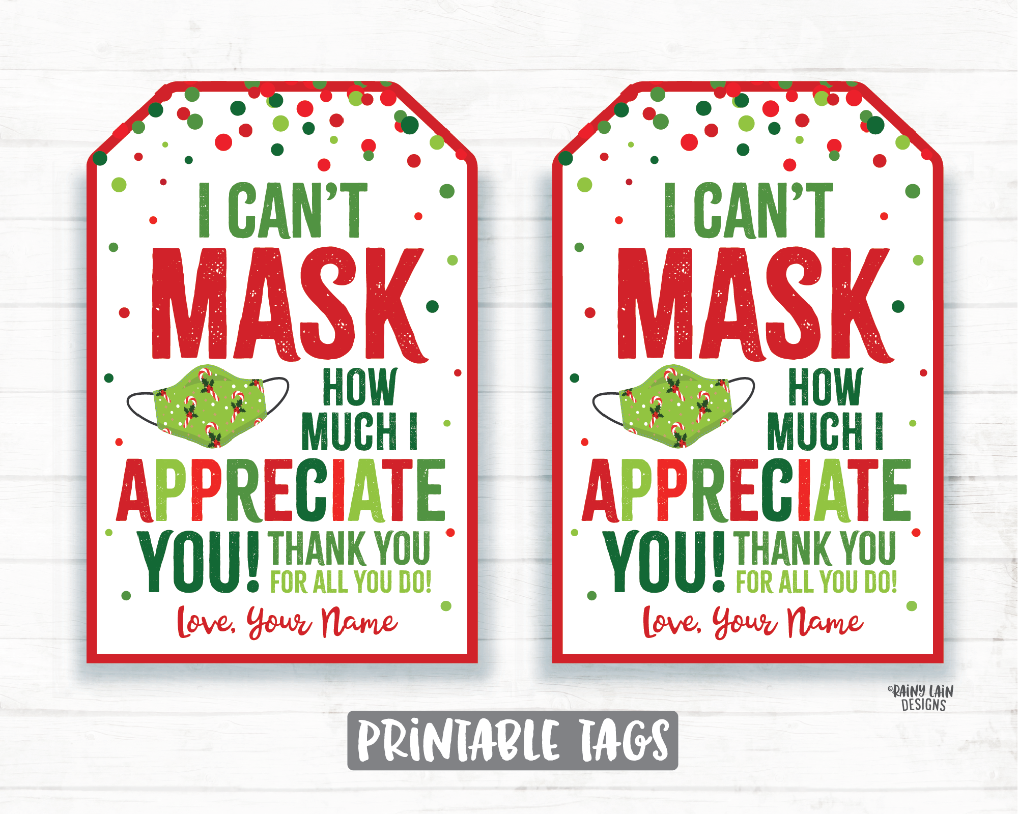 Can't Mask How Much We Appreciate You Face Mask Gift Tag Christmas Tags Company Essential Staff Teacher Mask Tag Employee Appreciation Tag