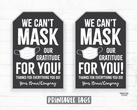 Face Mask Gift Tag, Can't Mask our Gratitude, Employee Appreciation Tag Company Frontline Essential Worker Staff Corporate Teacher Mask Tag